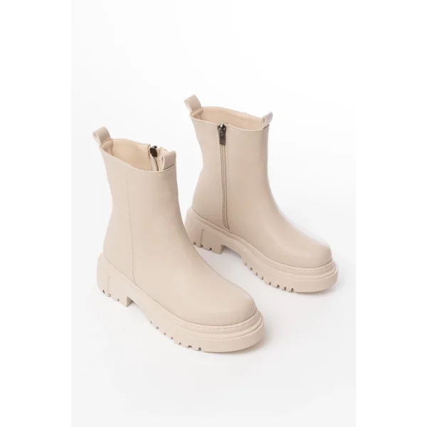 812-2012 Bej Luna Fermuarlı Günlük Kadın Bot