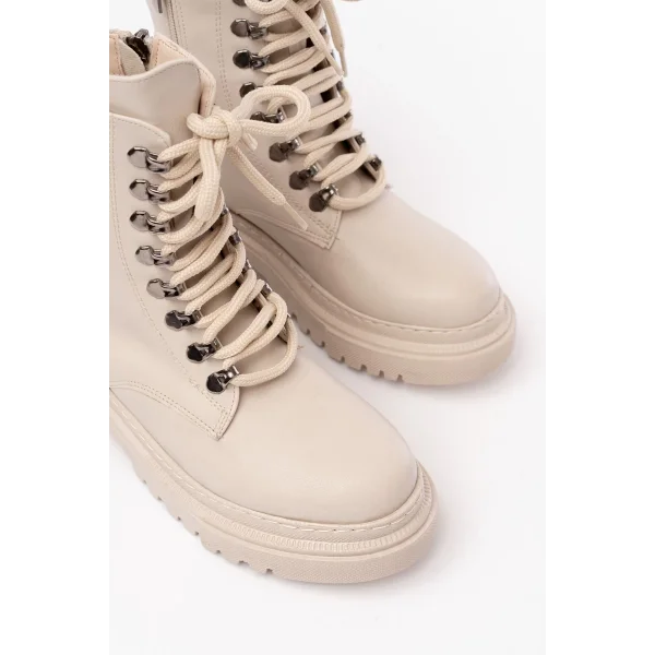 812-2121 Bej Bağcıklı Fermuarlı Günlük Kadın Bot