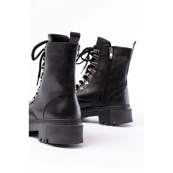 812-2121 Siyah Cilt Bağcıklı Fermuarlı Günlük Kadın Bot