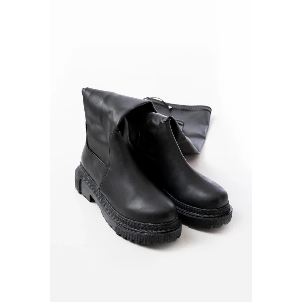 812-2194 Siyah Fermuarlı Diz Üstü Bağcıklı Çorap Günlük Kadın Çizme