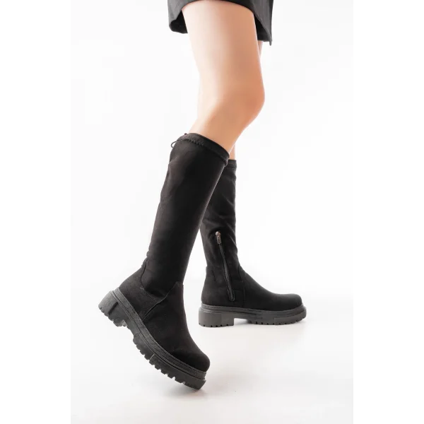 812-2291 Siyah Süet Fermuarlı Günlük Kadın Çizme