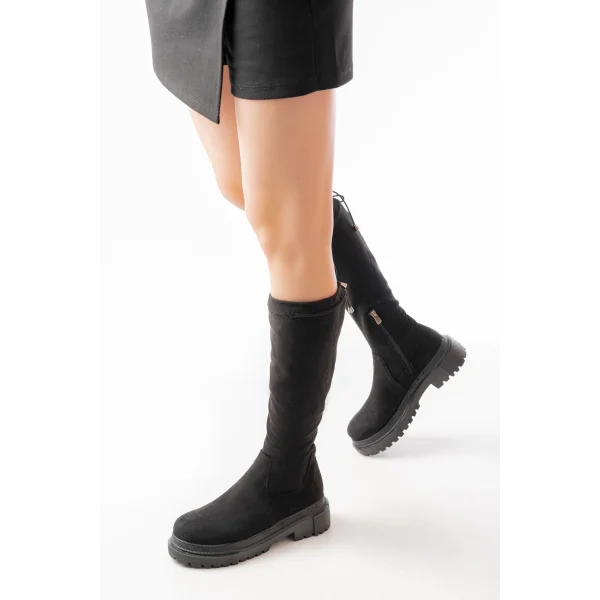 812-2291 Siyah Süet Fermuarlı Günlük Kadın Çizme