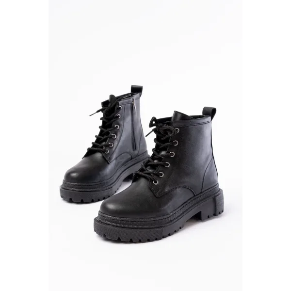 812-296 Siyah Bağcıklı Fermuarlı Günlük Kadın Bot