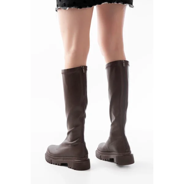 812-301 Kahverengi Streç Arkadan Fermuarlı Günlük Kadın Çizme