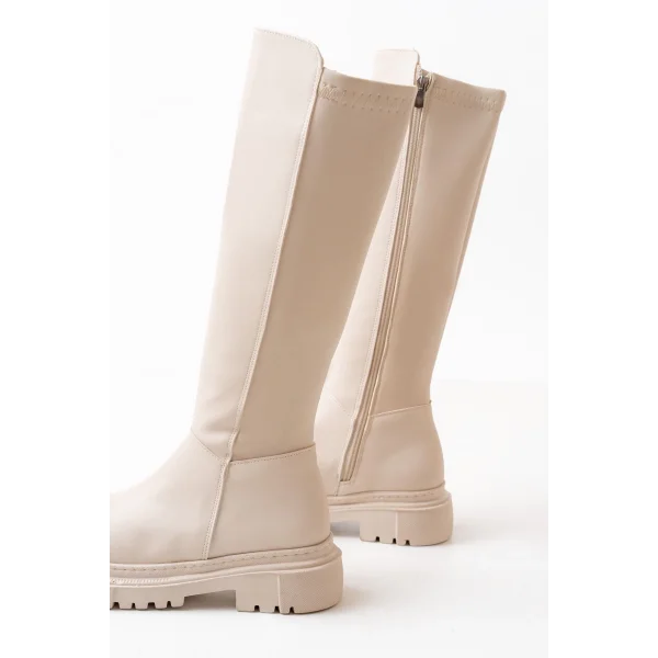 812-305 Bej Arkası Streç Fermuarlı Günlük Kadın Çizme