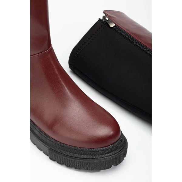 812-305 Bordo Arkası Streç Fermuarlı Günlük Kadın Çizme