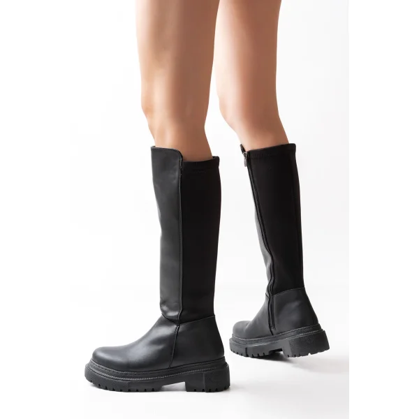 812-305 Siyah Arkası Streç Fermuarlı Günlük Kadın Çizme