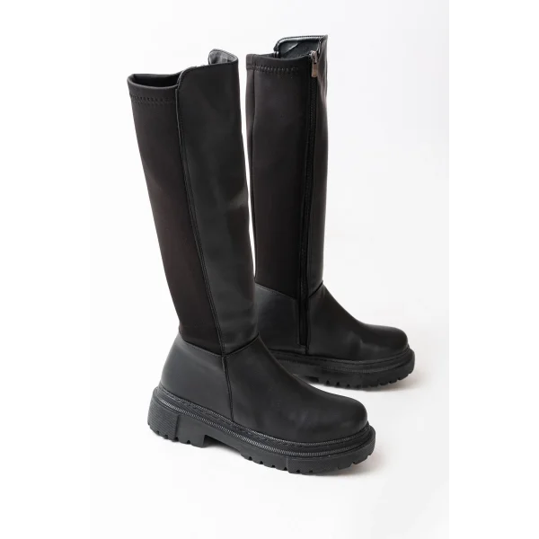 812-305 Siyah Arkası Streç Fermuarlı Günlük Kadın Çizme