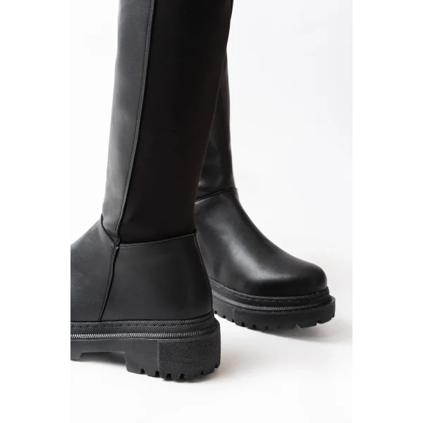 812-305 Siyah Arkası Streç Fermuarlı Günlük Kadın Çizme