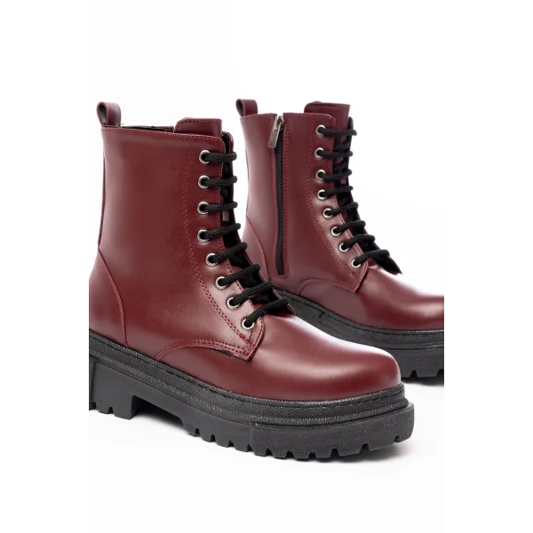 812-356 Bordo Bağcıklı Fermuarlı Günlük Kadın Bot