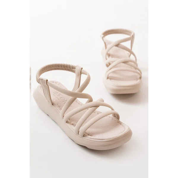 841-841 Bej Lastikli Kadın Günlük Sandalet