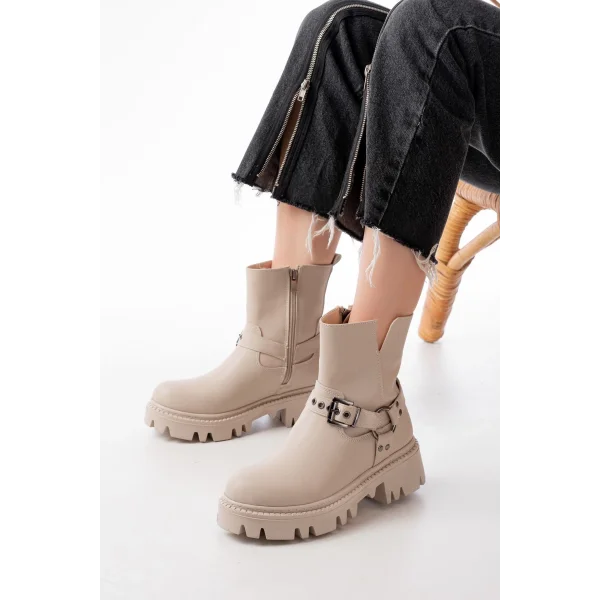 868-2015 Bej Fermuarlı Günlük Kadın Bot