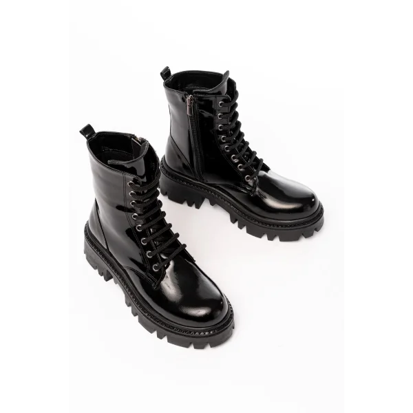 868-356 Siyah Rugan Bağcıklı Fermuarlı Günlük Kadın Bot