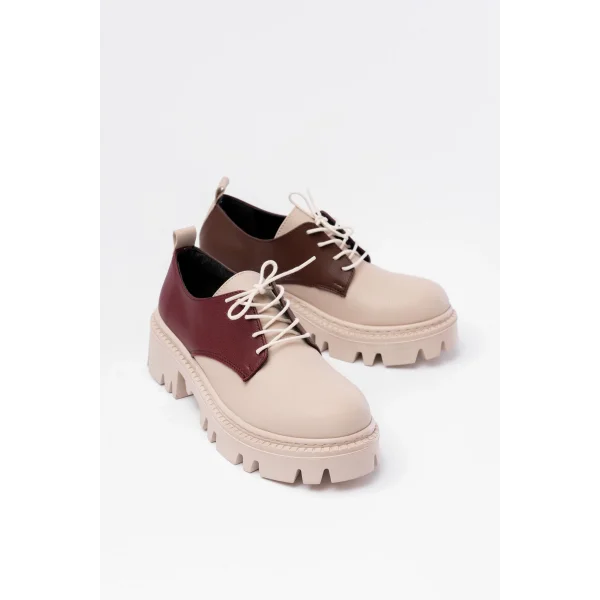 868-754 Bej Garni Bağcıklı Günlük Yüksek Tabanlı Loafer Ayakkabı