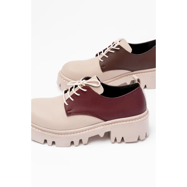 868-754 Bej Garni Bağcıklı Günlük Yüksek Tabanlı Loafer Ayakkabı