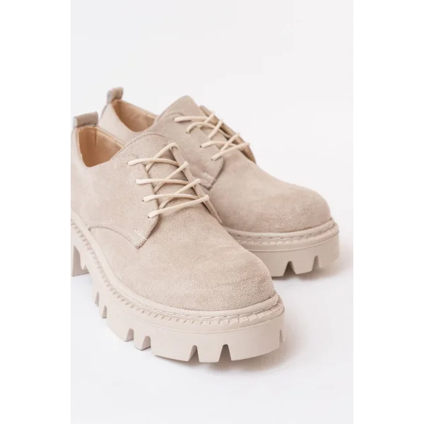 868-754 Bej Süet Bağcıklı Günlük Yüksek Tabanlı Loafer Ayakkabı