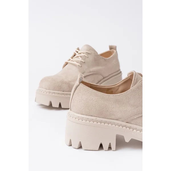 868-754 Bej Süet Bağcıklı Günlük Yüksek Tabanlı Loafer Ayakkabı