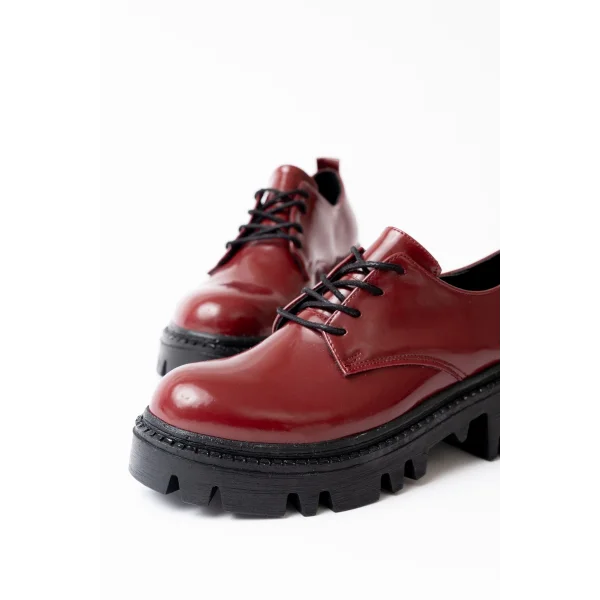 868-754 Bordo Rugan Bağcıklı Günlük Yüksek Tabanlı Loafer Ayakkabı