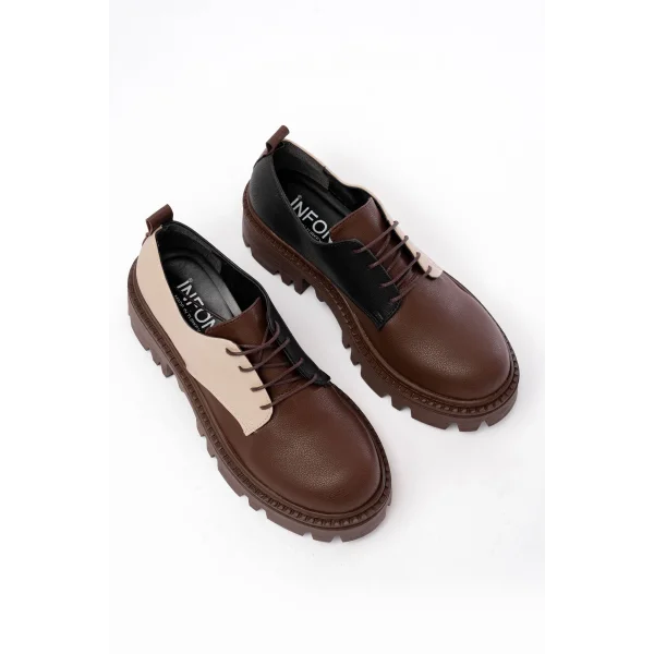 868-754 Kahverengi Garni Bağcıklı Günlük Yüksek Tabanlı Loafer Ayakkabı