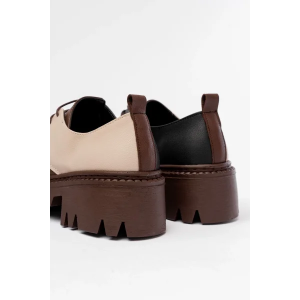 868-754 Kahverengi Garni Bağcıklı Günlük Yüksek Tabanlı Loafer Ayakkabı