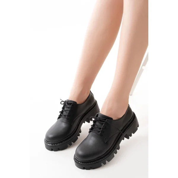 868-754 Siyah Bağcıklı Günlük Yüksek Tabanlı Loafer Ayakkabı