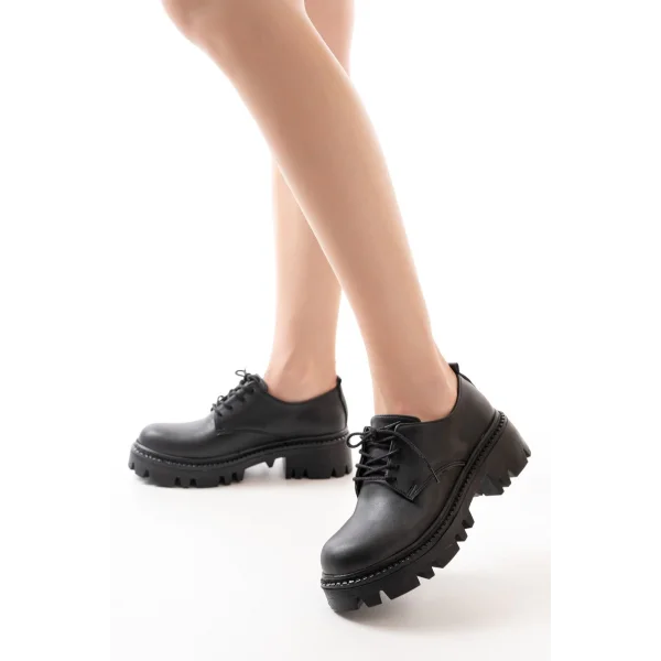 868-754 Siyah Bağcıklı Günlük Yüksek Tabanlı Loafer Ayakkabı