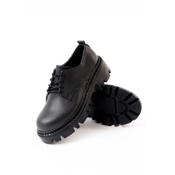 868-754 Siyah Bağcıklı Günlük Yüksek Tabanlı Loafer Ayakkabı