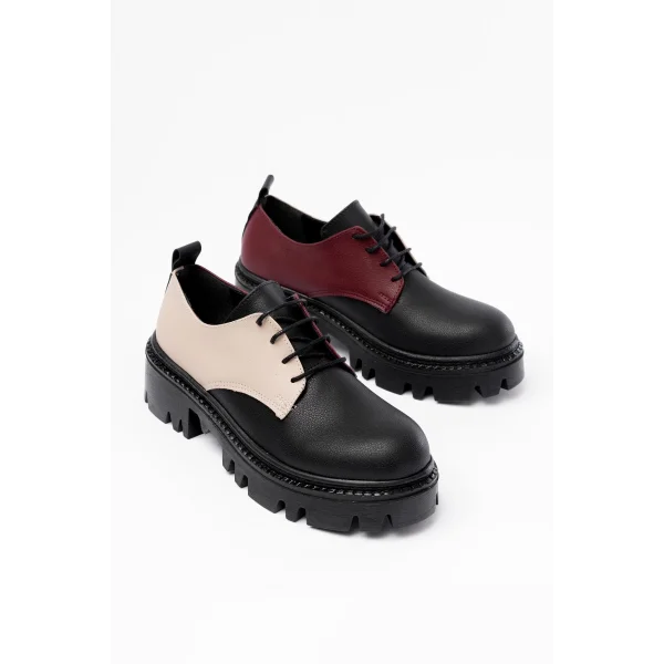 868-754 Siyah Garni Bağcıklı Günlük Yüksek Tabanlı Loafer Ayakkabı