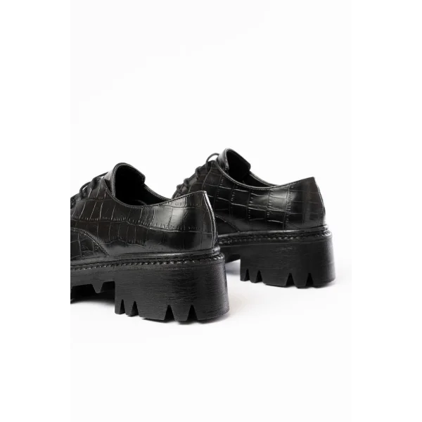 868-754 Siyah Kroko Bağcıklı Günlük Yüksek Tabanlı Loafer Ayakkabı