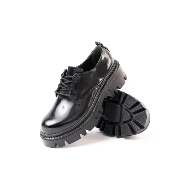 868-754 Siyah Rugan Bağcıklı Günlük Yüksek Tabanlı Loafer Ayakkabı