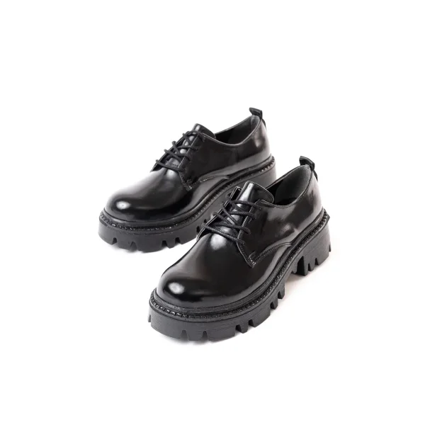 868-754 Siyah Rugan Bağcıklı Günlük Yüksek Tabanlı Loafer Ayakkabı