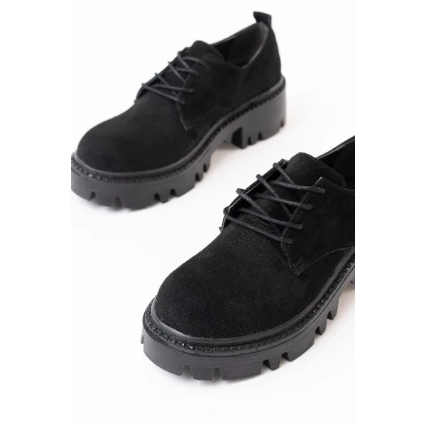 868-754 Siyah Süet Bağcıklı Günlük Yüksek Tabanlı Loafer Ayakkabı