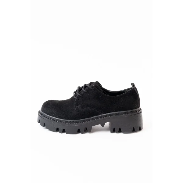 868-754 Siyah Süet Bağcıklı Günlük Yüksek Tabanlı Loafer Ayakkabı