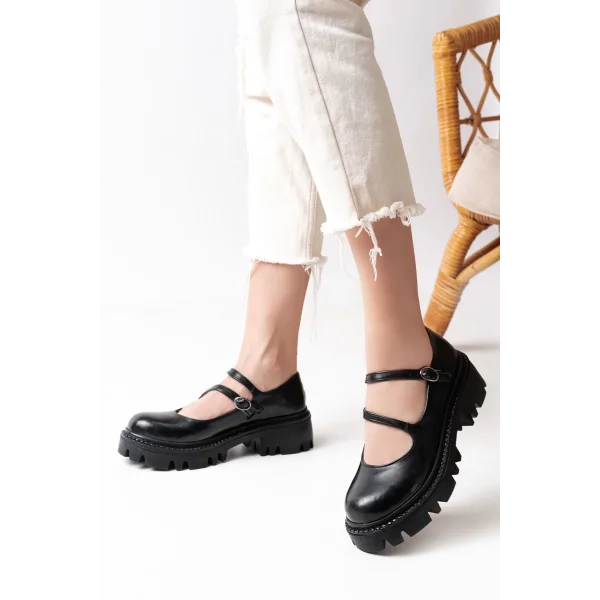 868-756 Siyah Rugan Günlük Yüksek Tabanlı Loafer Ayakkabı