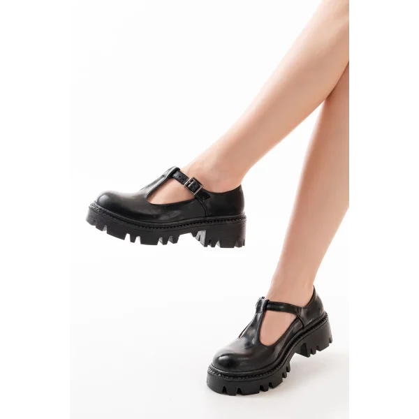 868-757 Siyah Rugan Günlük Yüksek Tabanlı Loafer Ayakkabı