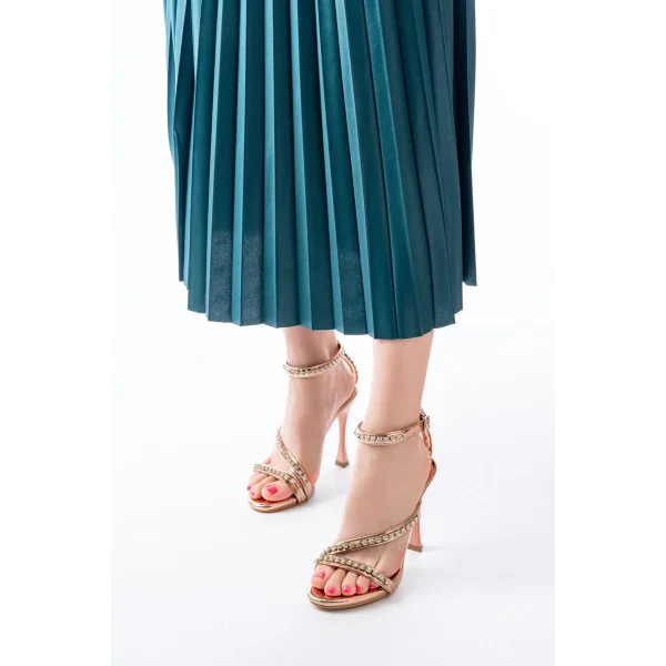 A-20 Rose Taşlı Vivet Platformlu Topuklu Kadın Ayakkabı