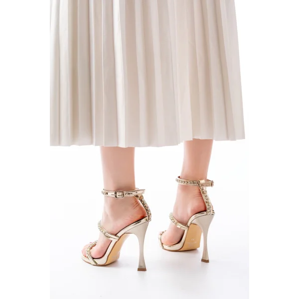 A-40 Gold Taşlı Platformlu Topuklu Kadın Ayakkabı