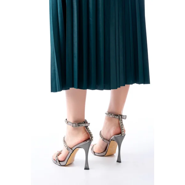 A-40 Platin Taşlı Platformlu Topuklu Kadın Ayakkabı