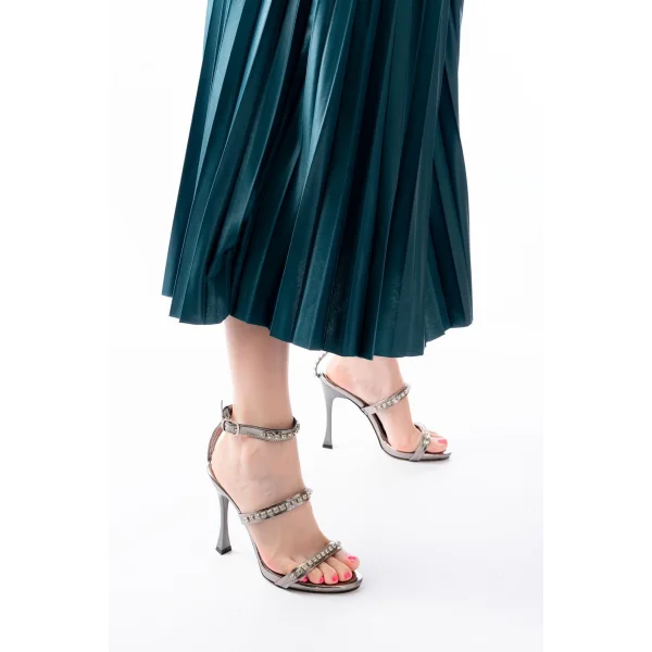 A-40 Platin Taşlı Platformlu Topuklu Kadın Ayakkabı