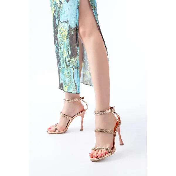 A-40 Rose Taşlı Platformlu Topuklu Kadın Ayakkabı