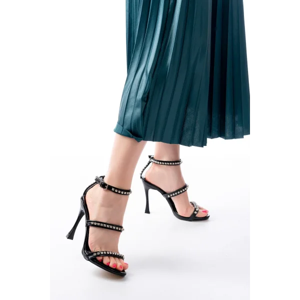 A-40 Siyah Taşlı Platformlu Topuklu Kadın Ayakkabı