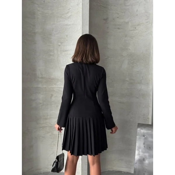 Altı piliseli uzun kollu ceket elbise siyah s255016