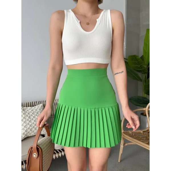 Altı pliseli mini etek yeşil s24705