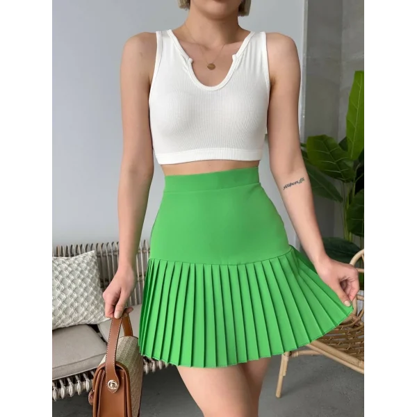 Altı pliseli mini etek yeşil s24705