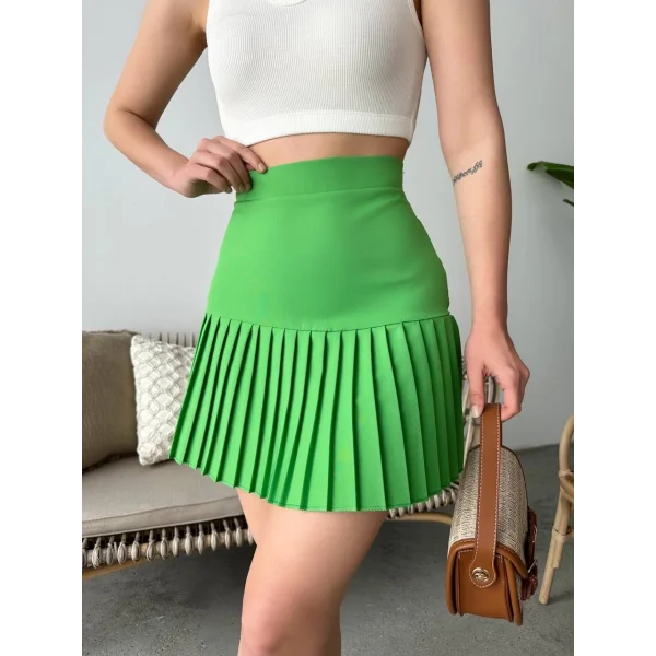 Altı pliseli mini etek yeşil s24705