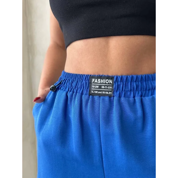 Armalı keten şort saks mavisi s251003