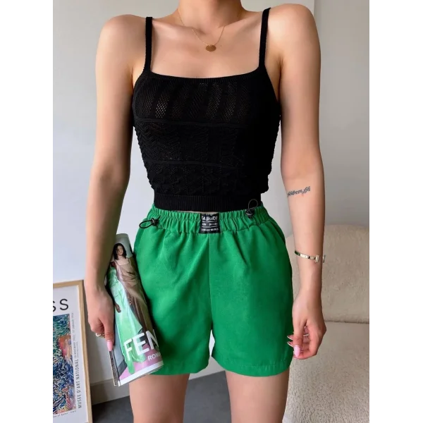 Armalı keten şort yeşil s251003