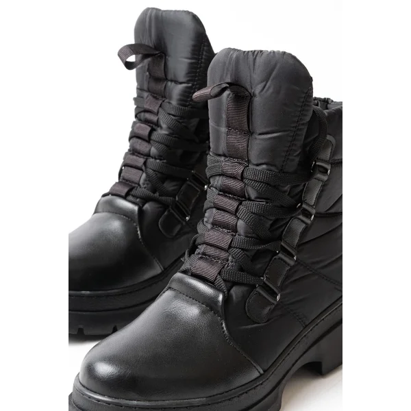 ASM-083 Siyah Bağcıklı Su Geçirmez Kadın Kar Botu