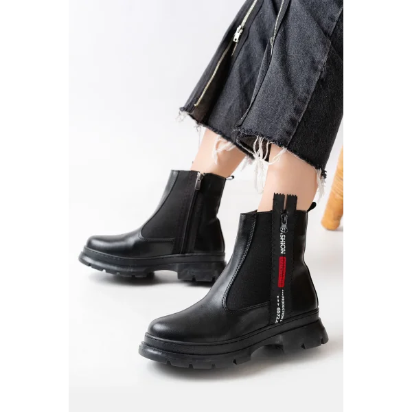 ASM-086 Siyah Fashion Aksesuarlı Fermuarlı Günlük Kadın Bot