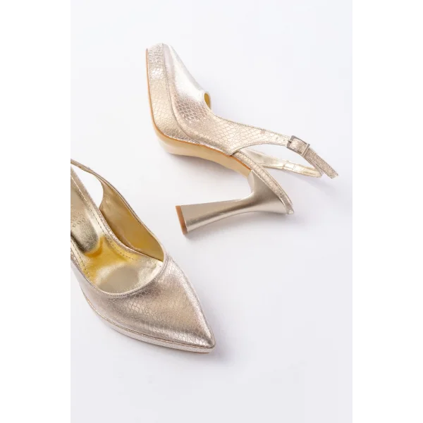 B-2101 Gold Günlük Arkası Açık Yılan Desenli Topuklu Bayan Ayakkabı